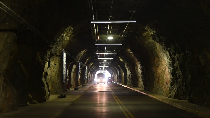 COLORADO SPRINGS, CO - MAY 10: A vehicle drives into the tunnel at Cheyenne Mountain Air Force Station on May 10, 2018 in Colorado Springs, Colorado. NORAD is celebrating its 60th Anniversary at Cheyenne Mountain Air Force Station. (Photo by RJ Sangosti/The Denver Post via Getty Images)