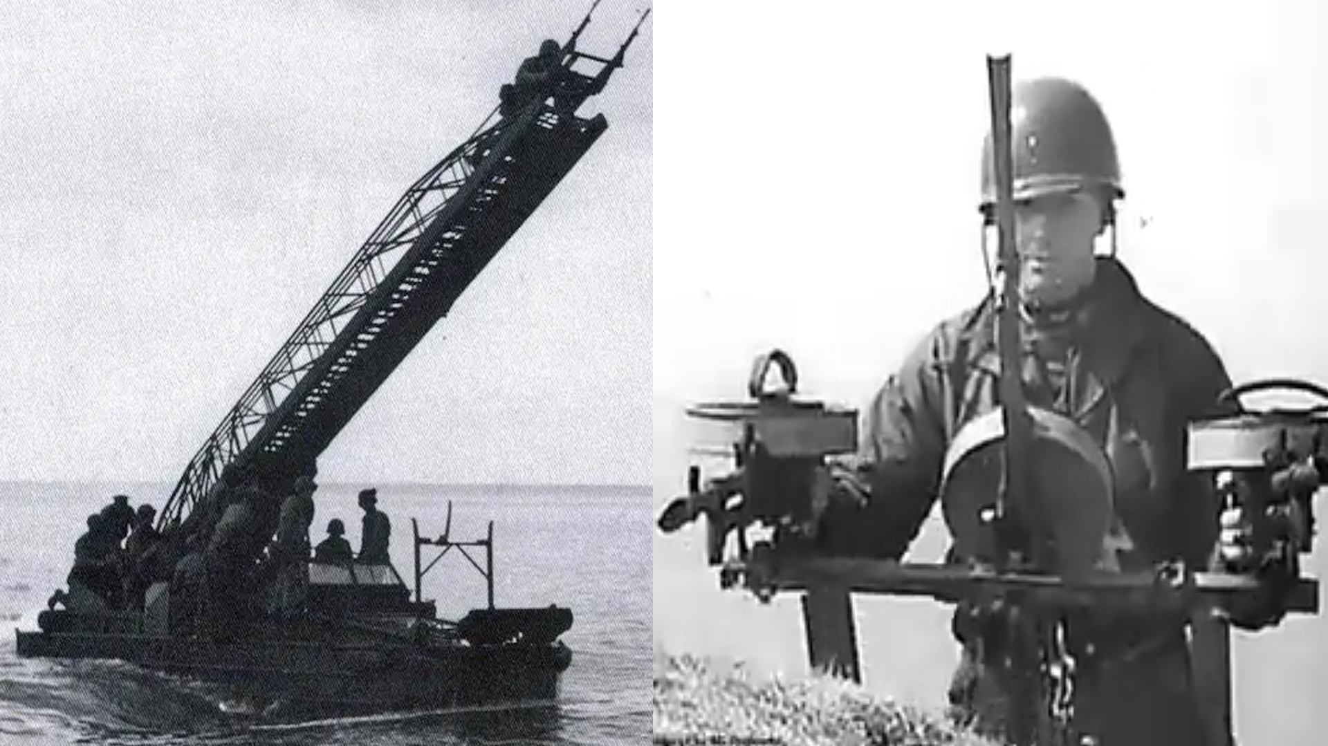 DUKW (or ‘Duck’) amphibious truck, outfitted with an extension ladder to scale cliffs in northern France and then rain down suppressive fire on the German defenders.