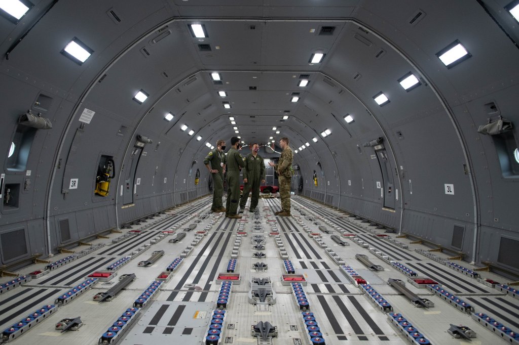 U.S. Airmen tour a KC-46 Pegasus July 15 at Barksdale Air Force Base, Louisiana. The KC-46 was on site to perform its first refueling with the 307th Bomb Wing. (U.S. Air Force photo by Airman 1st Class Celeste Zuniga)