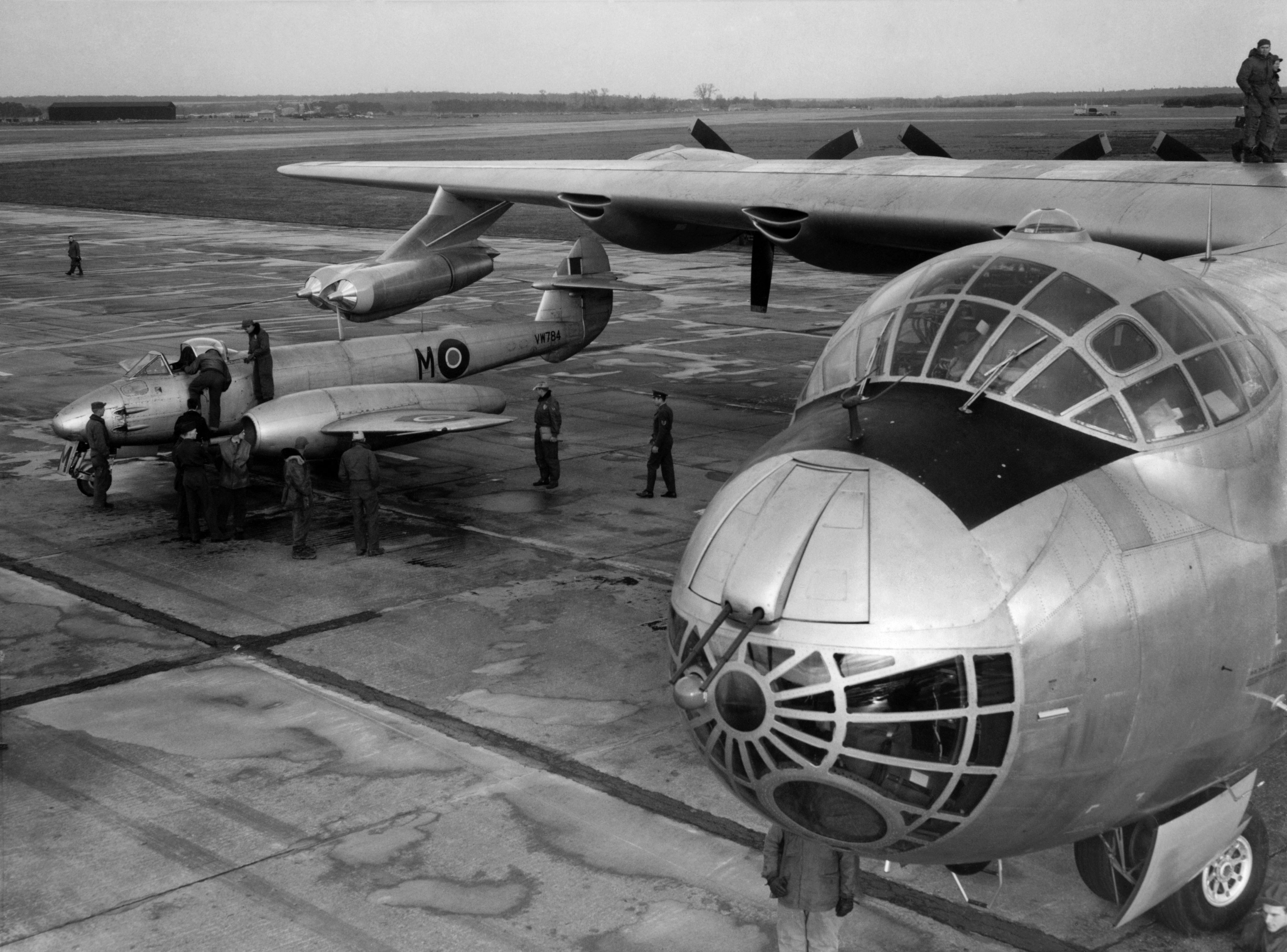 The American B36 bomber at Lakenheath, an RAF station in Norfolk. January 1951. (Photo by Mirrorpix via Getty Images)