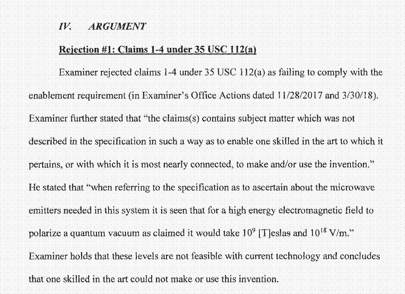 USPTO Rejection Based on Energy Requirements