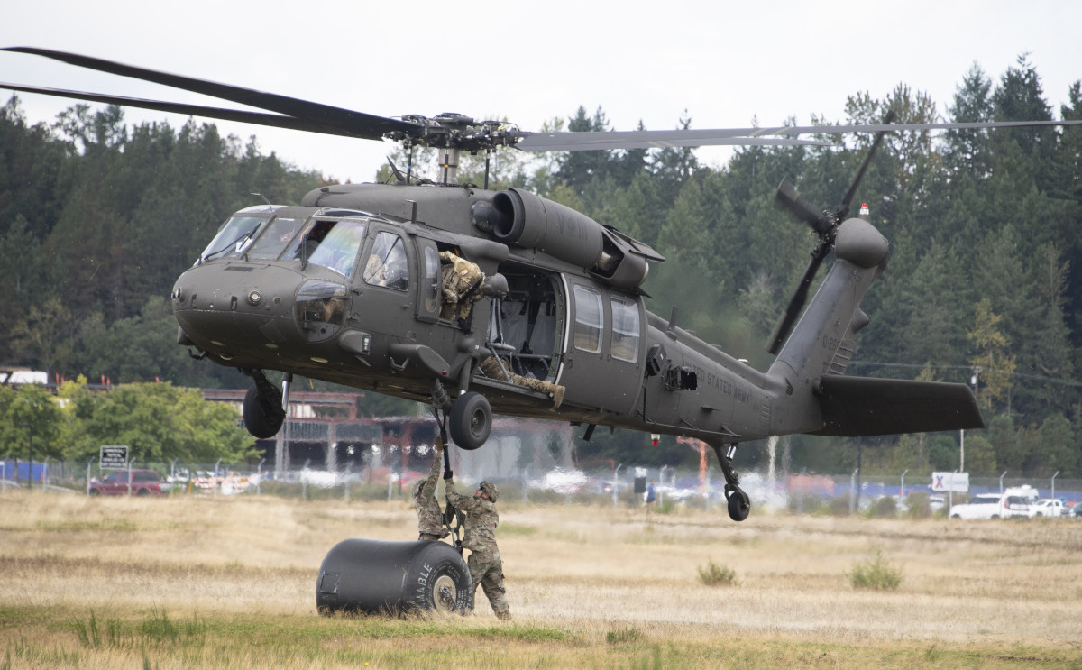 Military aircrafts - US Hercules C130 refueling Two Sikorsky H-60 Black Hawks outlet - Framed