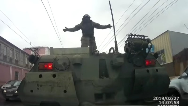 Fender Bender Russian Style Leaves Four Cars Smashed Between Two BTR-80 Armored Vehicles