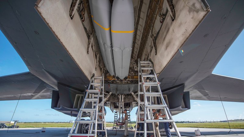 B-1B Bomber Brandishes A Belly Full Of Stealth Cruise Missiles While Deployed To Guam