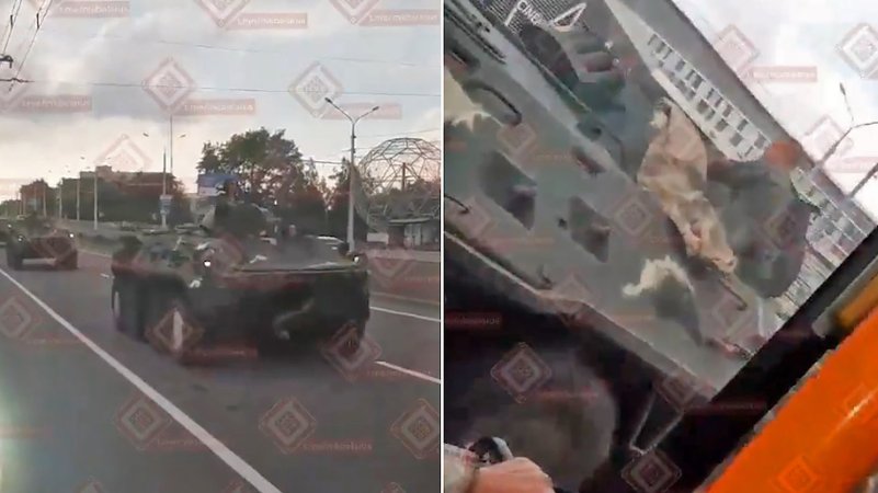 Belarusian BTR-80 Armored Vehicles Bounce Like Bumper Cars In Chain Traffic Accident