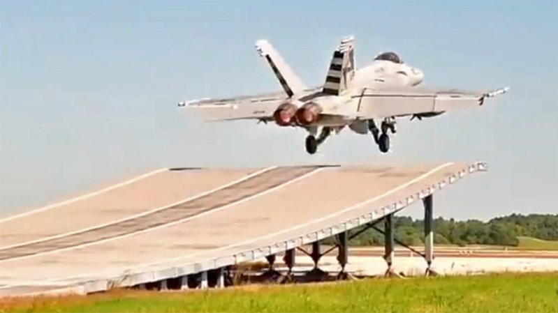 Watch A Super Hornet Launch Off A “Ski Jump” During Testing Aimed At The Indian Navy