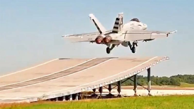 Watch A Super Hornet Launch Off A “Ski Jump” During Testing Aimed At The Indian Navy