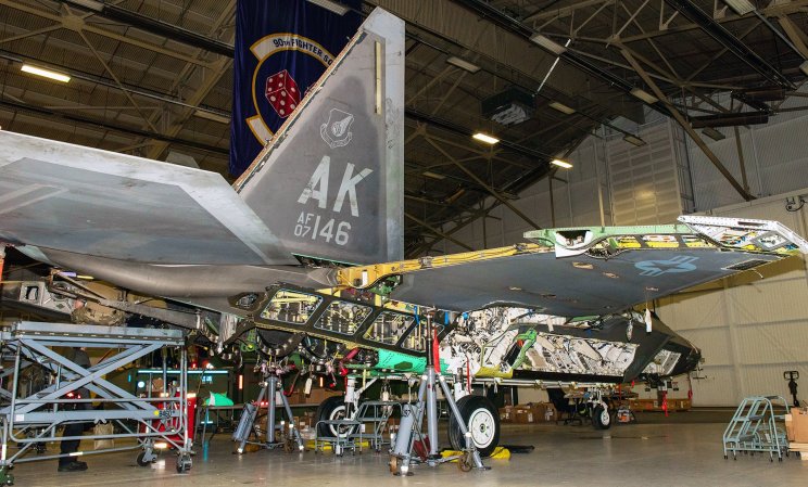 Incredible Images Of A Stripped-Down F-22 Raptor Being Rebuilt After A Belly Landing